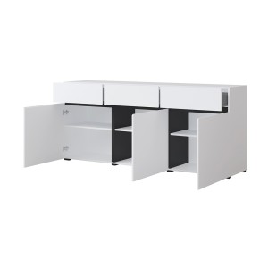 Buffet coloris blanc et noir 180cm collection HAVANA. Bahut  design avec 3 portes et 3 tiroirs.