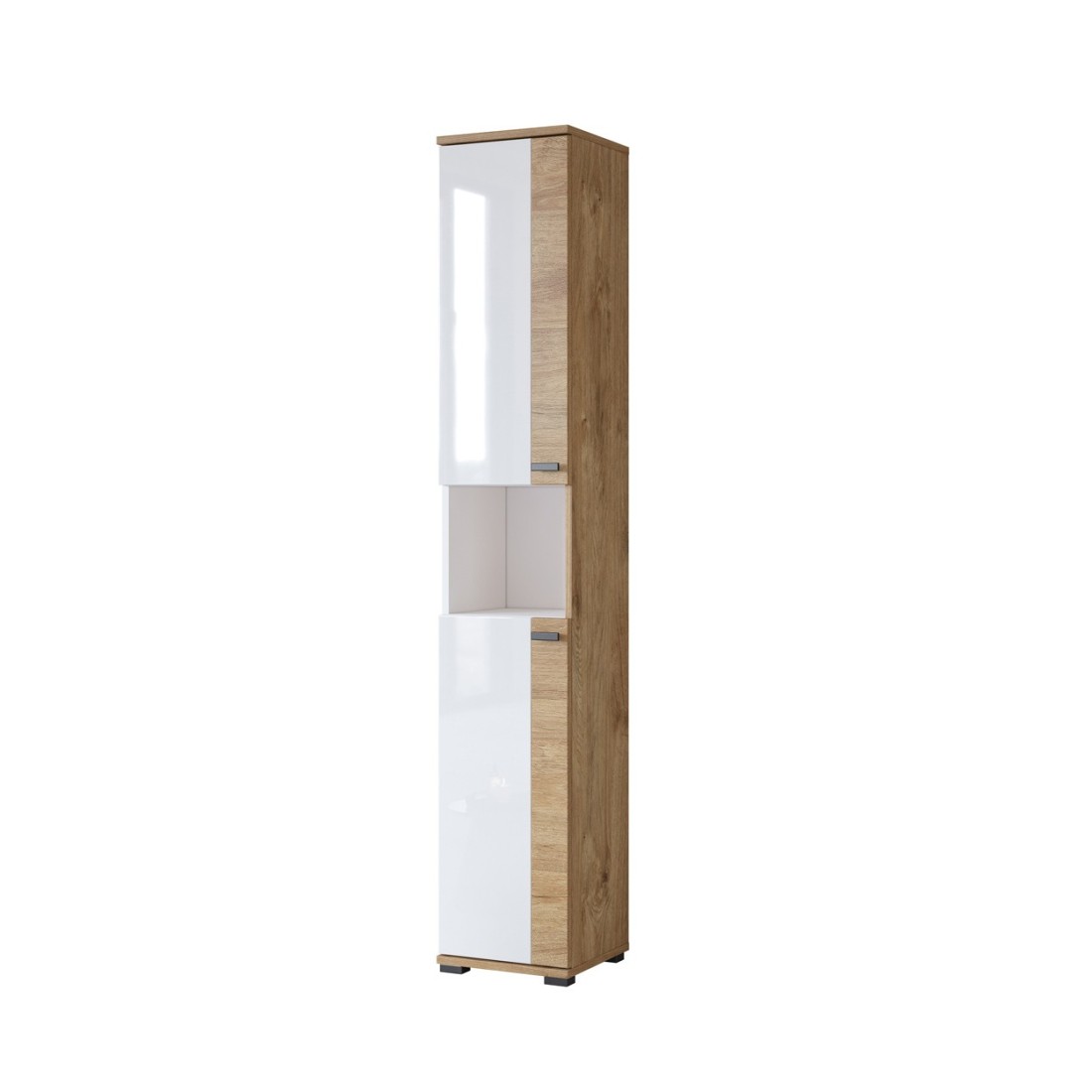 Colonna da bagno collezione BALEA - 2 porte e 1 nicchia, colore bianco e rovere