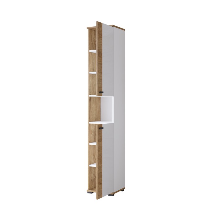 Kolomkast voor badkamer uit de BALEA collectie – 2 deuren en 1 vak, kleur wit en eiken