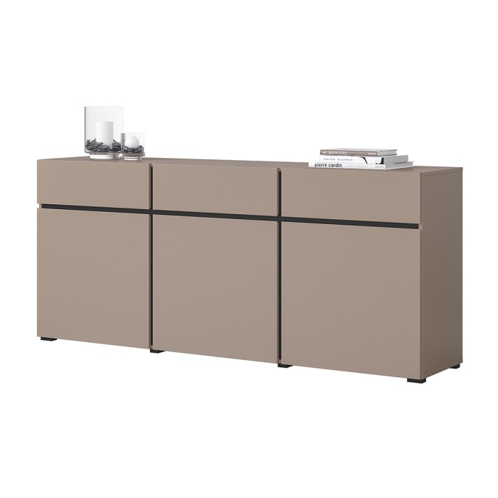 Buffet beige en zwart 180cm collectie HAVANA. Dressoir design met 3 deuren en 3 laden.