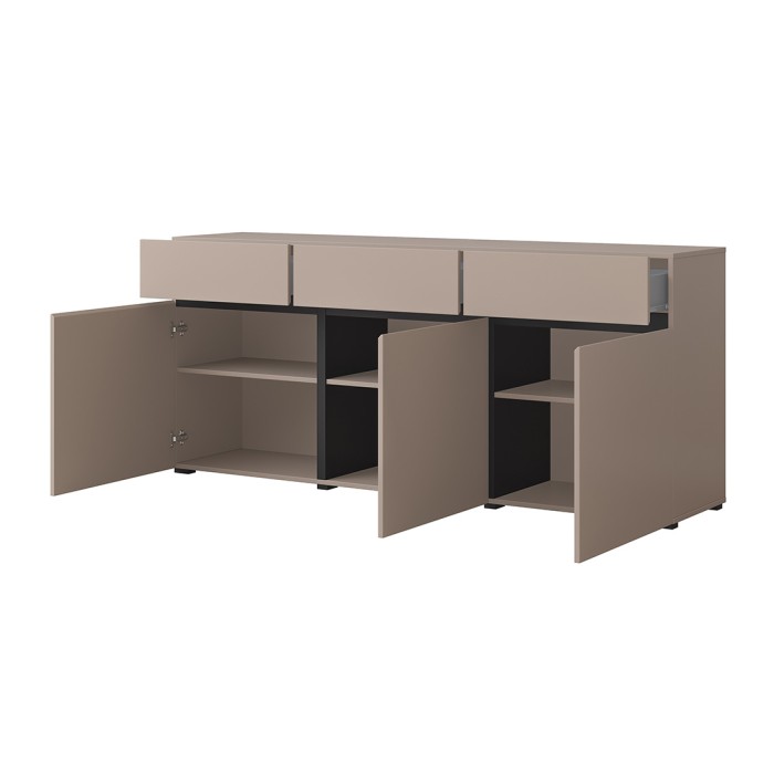 Buffet beige en zwart 180cm collectie HAVANA. Dressoir design met 3 deuren en 3 laden.
