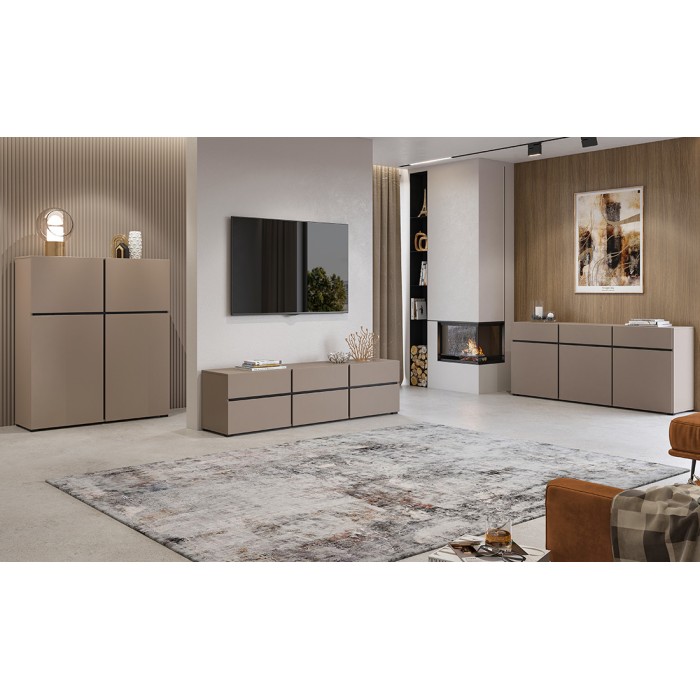 Buffet beige en zwart 180cm collectie HAVANA. Dressoir design met 3 deuren en 3 laden.