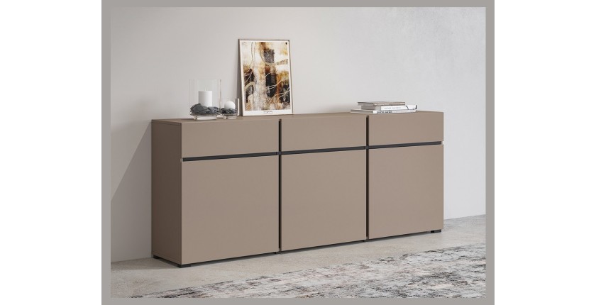 Buffet in Beige und Schwarz, 180 cm, Kollektion HAVANA. Sideboard im Design mit 3 Türen und 3 Schubladen.