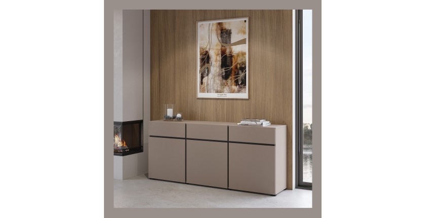 Buffet in Beige und Schwarz, 180 cm, Kollektion HAVANA. Sideboard im Design mit 3 Türen und 3 Schubladen.
