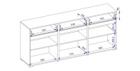 Buffet Eichen- und Schwarztöne 180cm Kollektion HAVANA. Sideboard Design mit 3 Türen und 3 Schubladen.