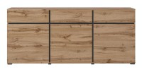 Buffet Eichen- und Schwarztöne 180cm Kollektion HAVANA. Sideboard Design mit 3 Türen und 3 Schubladen.