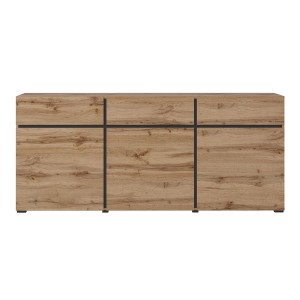 Buffet Eichen- und Schwarztöne 180cm Kollektion HAVANA. Sideboard Design mit 3 Türen und 3 Schubladen.
