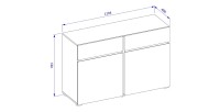 Buffet 120cm kleur wit en zwart collectie HAVANA. Design dressoir met 2 deuren en 2 laden.