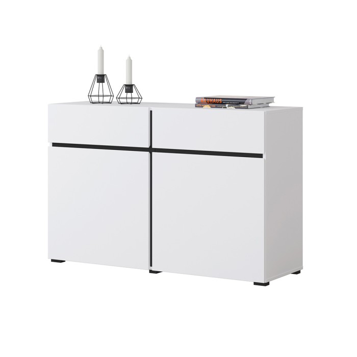 Buffet 120cm Farbe Weiß und Schwarz aus der Kollektion HAVANA. Sideboard im Design-Stil mit 2 Türen und 2 Schubladen.