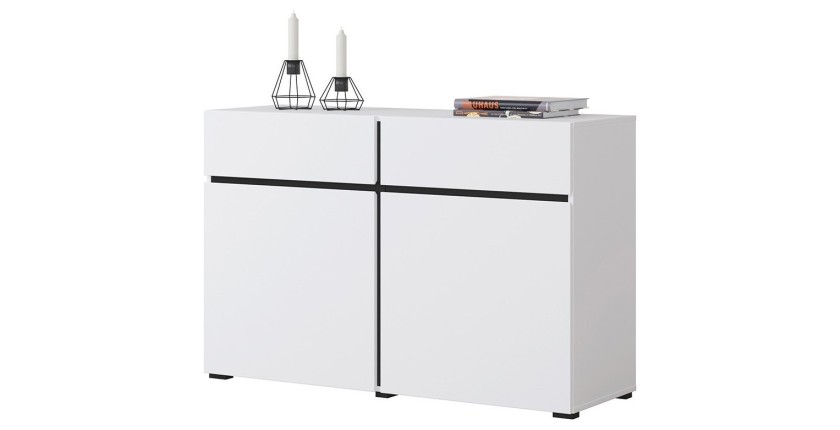 Buffet 120cm kleur wit en zwart collectie HAVANA. Design dressoir met 2 deuren en 2 laden.