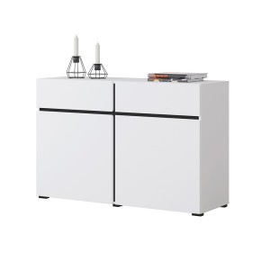 Buffet 120cm kleur wit en zwart collectie HAVANA. Design dressoir met 2 deuren en 2 laden.
