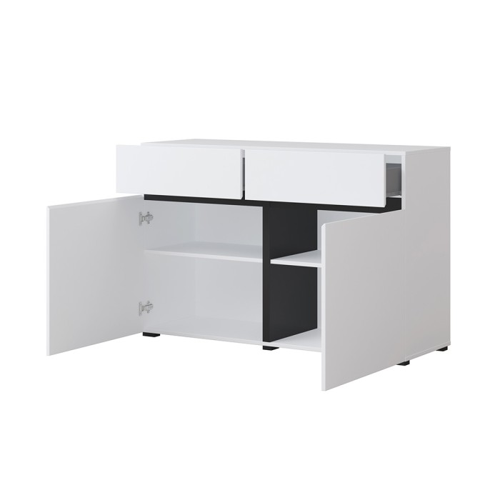 Buffet 120cm Farbe Weiß und Schwarz aus der Kollektion HAVANA. Sideboard im Design-Stil mit 2 Türen und 2 Schubladen.