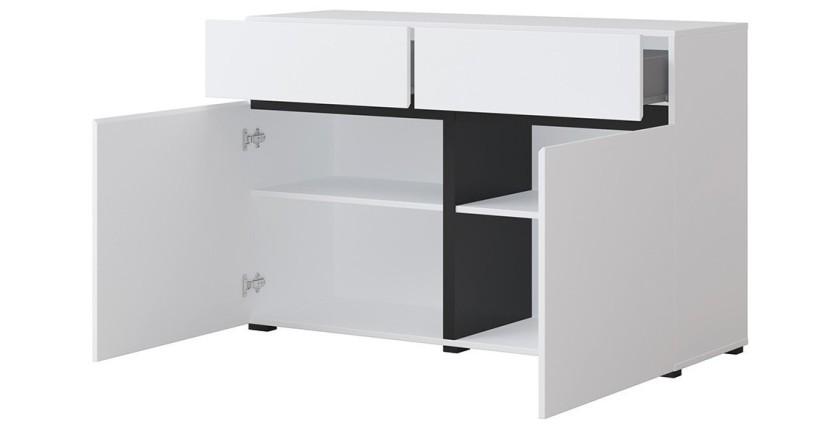 Buffet 120cm kleur wit en zwart collectie HAVANA. Design dressoir met 2 deuren en 2 laden.