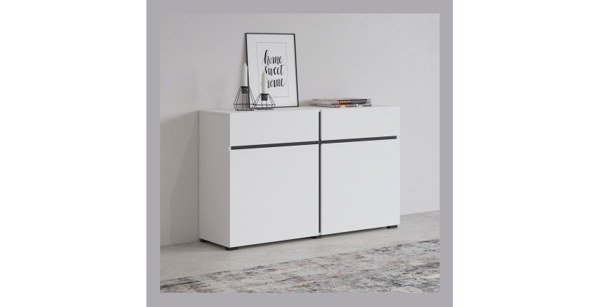 Buffet 120cm kleur wit en zwart collectie HAVANA. Design dressoir met 2 deuren en 2 laden.