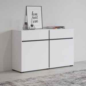 Buffet 120cm kleur wit en zwart collectie HAVANA. Design dressoir met 2 deuren en 2 laden.