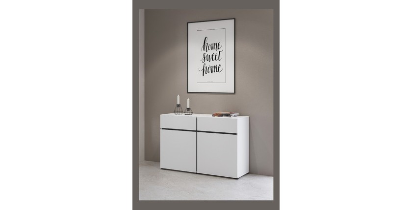 Buffet 120cm kleur wit en zwart collectie HAVANA. Design dressoir met 2 deuren en 2 laden.
