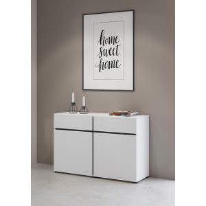 Buffet 120cm kleur wit en zwart collectie HAVANA. Design dressoir met 2 deuren en 2 laden.