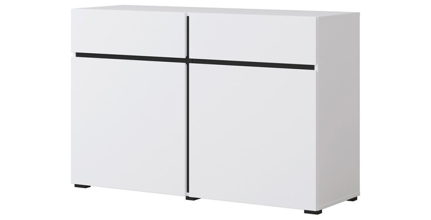 Buffet 120cm kleur wit en zwart collectie HAVANA. Design dressoir met 2 deuren en 2 laden.
