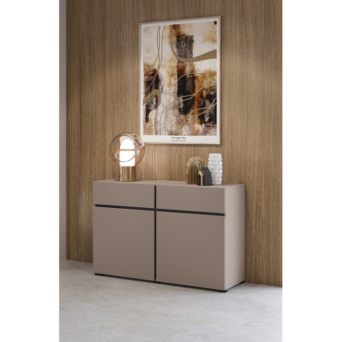 Buffet 120cm Farbe Beige und Schwarz Kollektion HAVANA. Sideboard im Design mit 2 Türen und 2 Schubladen.