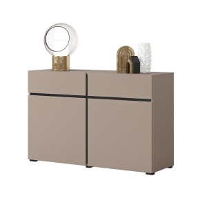 Buffet 120cm Farbe beige und schwarz Kollektion HAVANA. Design Sideboard mit 2 Türen und 2 Schubladen.