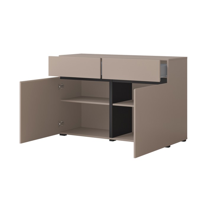 Buffet 120cm Farbe Beige und Schwarz Kollektion HAVANA. Sideboard im Design mit 2 Türen und 2 Schubladen.
