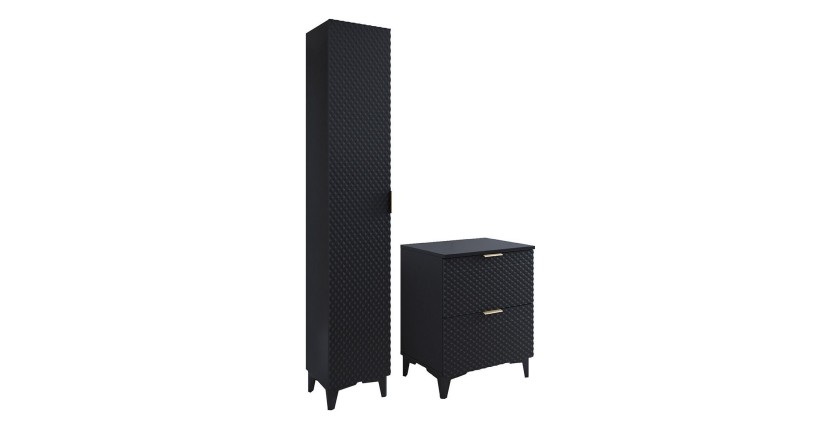 Ensemble de 2 meubles de salle de bain collection CHIC coloris noir et doré. Meuble sous vasque