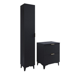 Set van 2 badkamermeubels uit de CHIC collectie in zwart en goud. Meubel onder wastafel