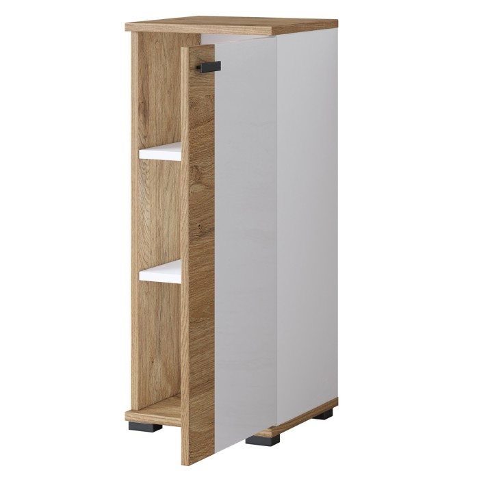 Meuble bas 1 porte BALEA coloris chêne et blanc