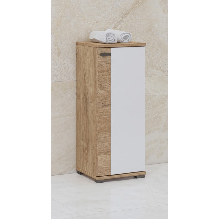 Meuble bas 1 porte BALEA coloris chêne et blanc