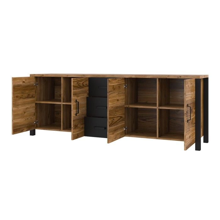 Buffet DARWIN – 220 cm in sparrenhout en mat zwart