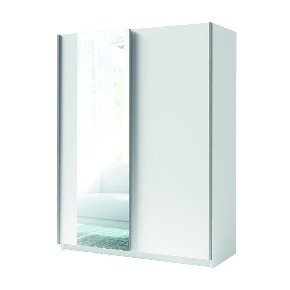 Armoire GOZU 2 portes coulissantes avec miroir - Coloris Blanc - 150 x 198 x 62 cm