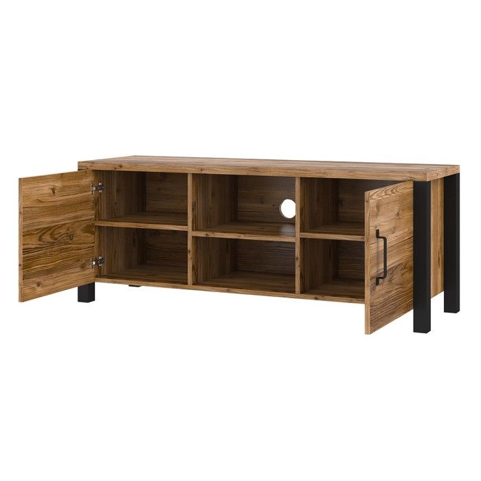 Meubel TV DARWIN – 150 cm in sparrenhout en mat zwart
