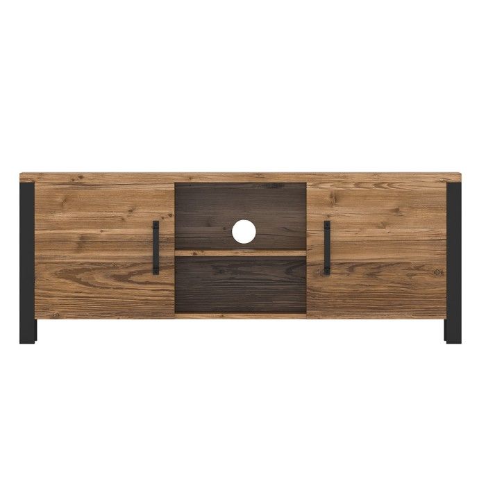 Meubel TV DARWIN – 150 cm in sparrenhout en mat zwart