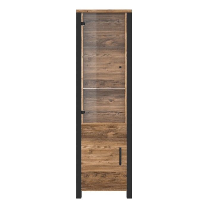 Vitrinen-Hochschrank mit 2 Türen Design DARWIN – Fichte und Schwarz