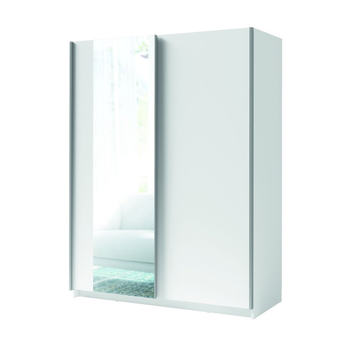 Armoire GOZU 2 portes coulissantes avec miroir - Coloris Blanc - 180 x 198 x 62 cm