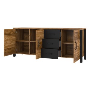 Buffet XL DARWIN – 190 cm en pino y negro mate