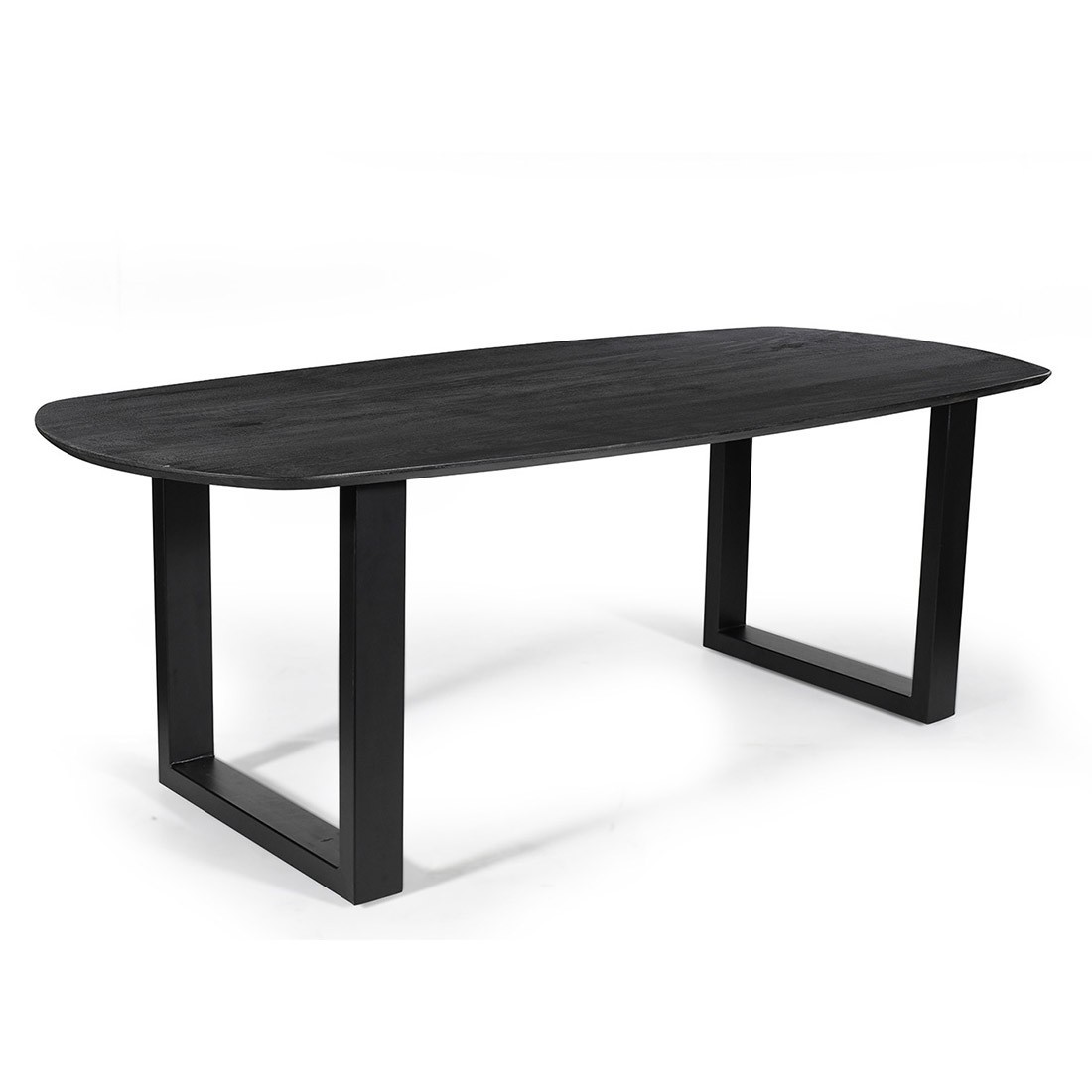 Table à manger ovale 8 personnes en bois massif coloris noir collection FRANCHIA. Pieds design en U