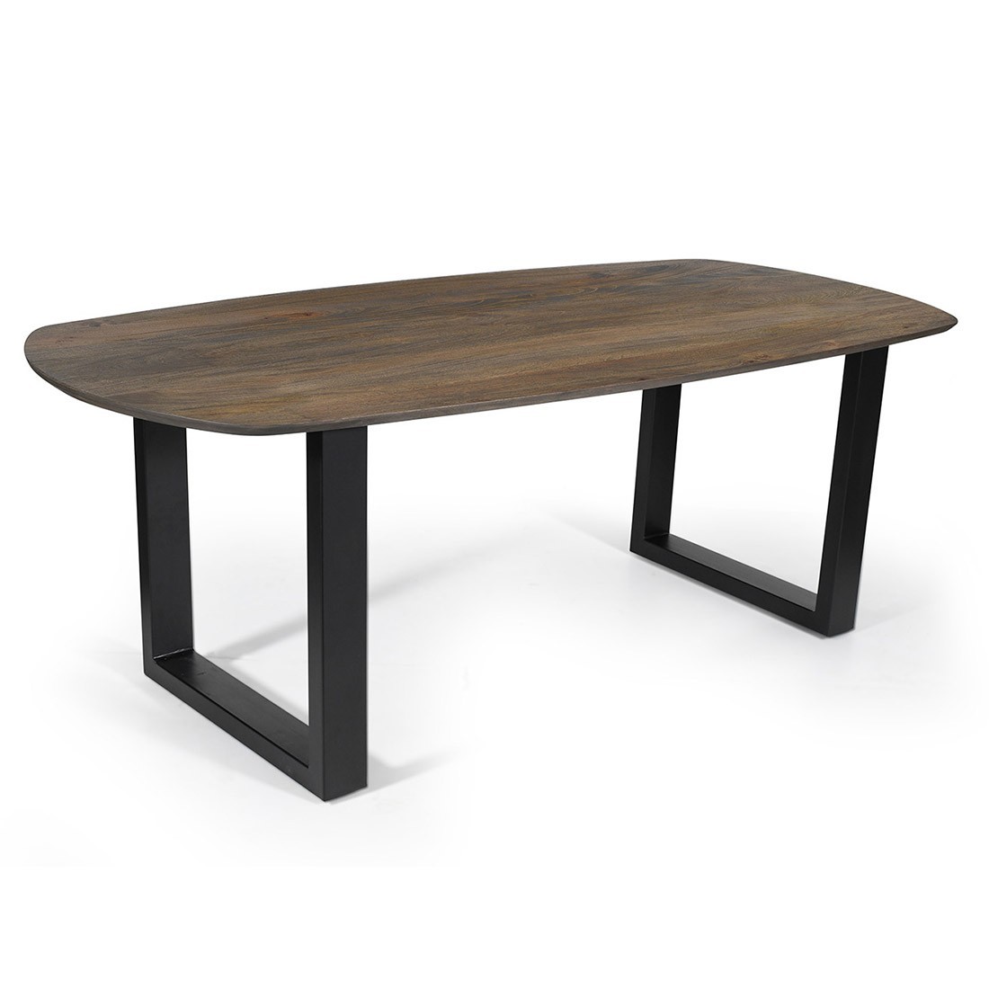 Mesa de comedor ovalada para 8 personas en madera maciza, color roble envejecido, colección FRANCHIA. Patas de diseño en U.