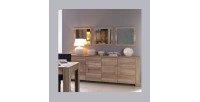 Buffet 4 portes FARRA avec 3 miroirs carrés – Chêne dab sonoma – 216 x 85 x 47 cm