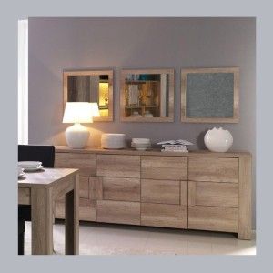 Buffet 4 portes FARRA avec 3 miroirs carrés – Chêne dab sonoma – 216 x 85 x 47 cm