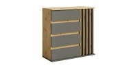 Comò con 1 porta e 4 cassetti - rovere e grigio - Collezione NEMO