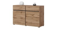 Buffet 120cm Farbe Eiche und Schwarz, Kollektion HAVANA. Sideboard im Design-Stil mit 2 Türen und 2 Schubladen.