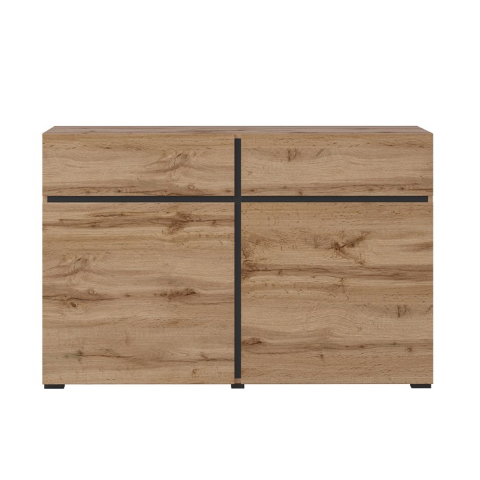 Buffet 120cm coloris chêne et noir collection HAVANA. Aparador de diseño con 2 puertas y 2 cajones.