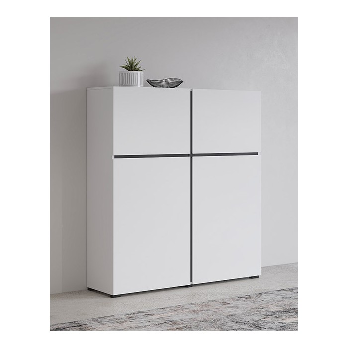 Buffet haut coloris blanc et noir L120xH140xP40 collection HAVANA. Bahut  haut design avec 4 portes.