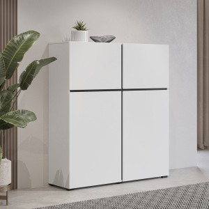 Buffet hoch in Weiß und Schwarz L120xH140xP40 Kollektion HAVANA. Hoher Design-Sideboard mit 4 Türen.