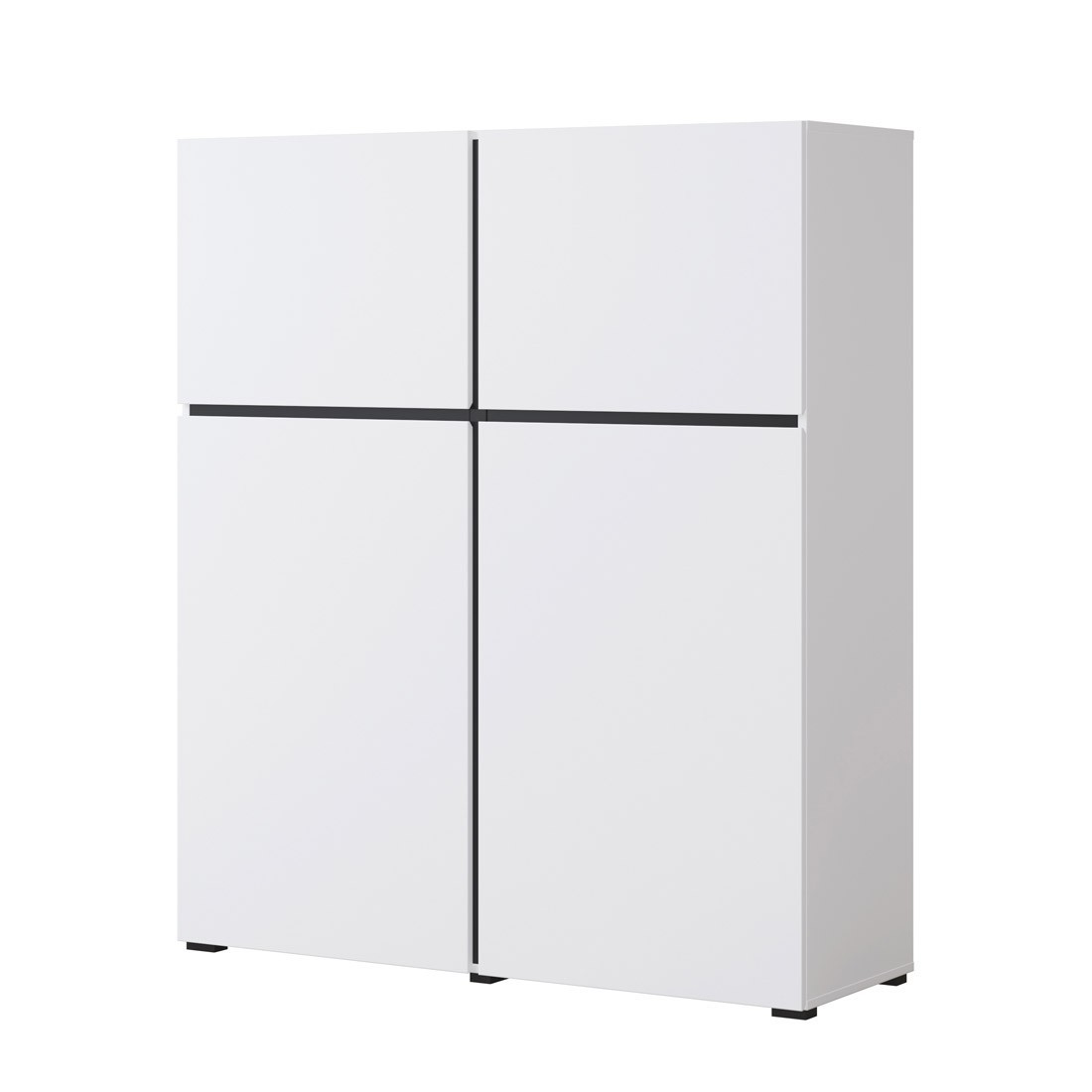 Buffet hoch in Weiß und Schwarz L120xH140xP40 Kollektion HAVANA. Hoher Design-Sideboard mit 4 Türen.