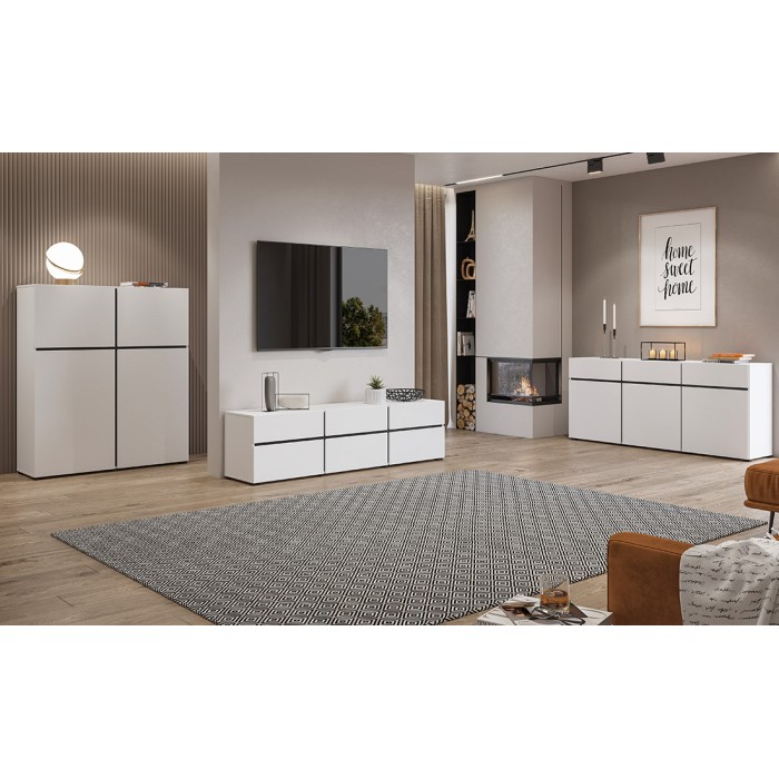 Buffet alto colori bianco e nero L120xH140xP40 collezione HAVANA. Bahut alto design con 4 porte.