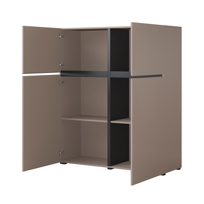 Buffet alto color beige e nero L120xH140xP40 collezione HAVANA. Credenza alta di design con 4 porte.