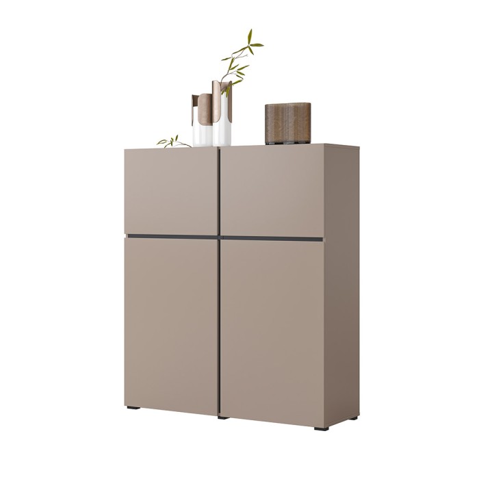 Buffet alto color beige e nero L120xH140xP40 collezione HAVANA. Credenza alta di design con 4 porte.