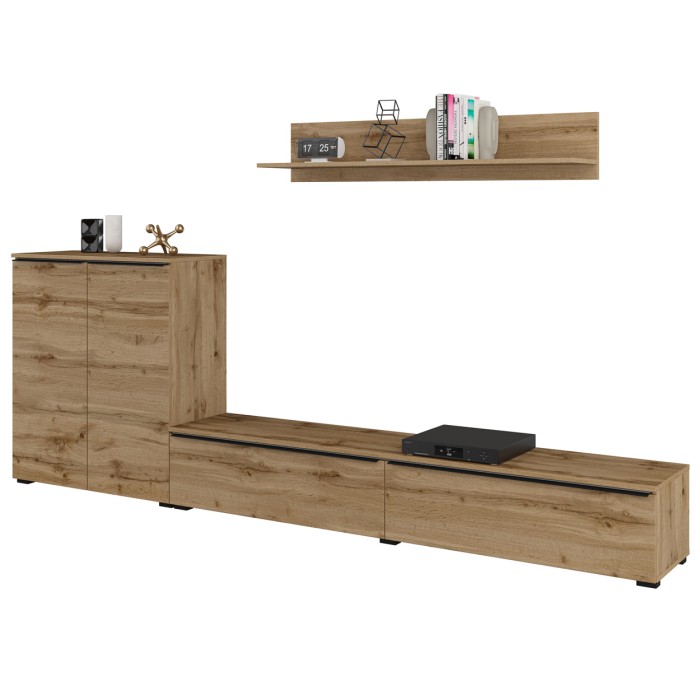 Set di mobili da soggiorno ALICE – Scaffale, Buffet 2 porte, Mobile TV in quercia wotan